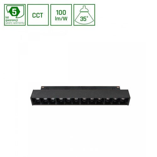 12W GRID S System Shift railspot, RA90 - 48V, CCT, 35°, zwart, 5 jaar garantie
