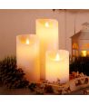 LED stompkaarsen, 3 stuks, Ø7,5cm, bewegende vlam, wit - Incl. afstandsbediening en timer, 10/13/15cm hoog, echte was