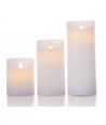 LED stompkaarsen, 3 stuks, Ø7,5cm, bewegende vlam, wit - Incl. afstandsbediening en timer, 10/13/15cm hoog, echte was