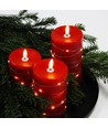 LED Kaarsenset 3 stuks met lichtsnoer, vlameffect - Ø7,5cm, 10/12,5/15cm, incl. afstandsbediening, timer, echte was, Rood