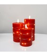 LED Kaarsenset 3 stuks met lichtsnoer, vlameffect - Ø7,5cm, 10/12,5/15cm, incl. afstandsbediening, timer, echte was, Rood