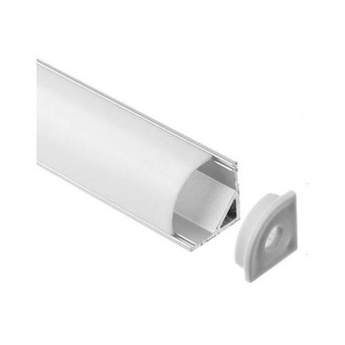 Alu hoekprofiel 16x16 voor LED strip - 1 meter, incl. melkwitte cover, clips en eindkappen, geanodiseerd