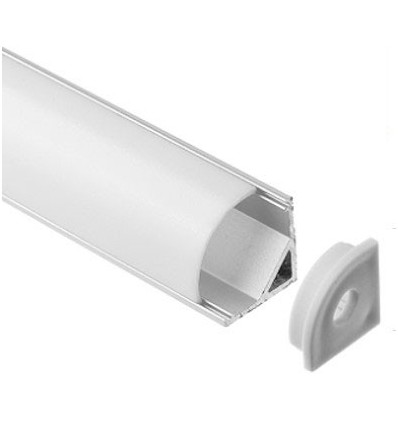 Alu hoekprofiel 16x16 voor LED strip - 1 meter, incl. melkwitte cover, clips en eindkappen, geanodiseerd
