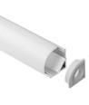 Alu hoekprofiel 16x16 voor LED strip - 1 meter, incl. melkwitte cover, clips en eindkappen, geanodiseerd
