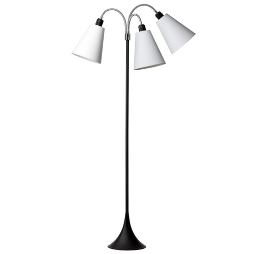 Trafiek Vloerlamp E27 in Zwart met 3 Witte Lampenkappen - Nielsen Light