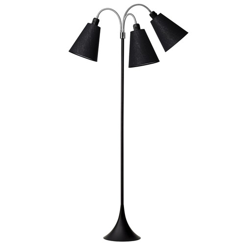 Trafiek Vloerlamp E27 in Zwart met 3 Zwarte Lampenkappen - Nielsen Light