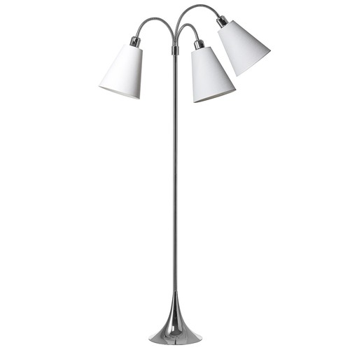 Trafiek Vloerlamp E27 in Chroom met 3 Witte Lampenkappen - Nielsen Light