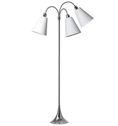 Trafiek Vloerlamp E27 in Chroom met 3 Witte Lampenkappen - Nielsen Light