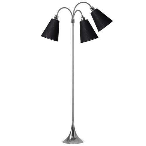 Trafiek Vloerlamp E27 in Chroom met 3 Zwarte Lampenkappen - Nielsen Light