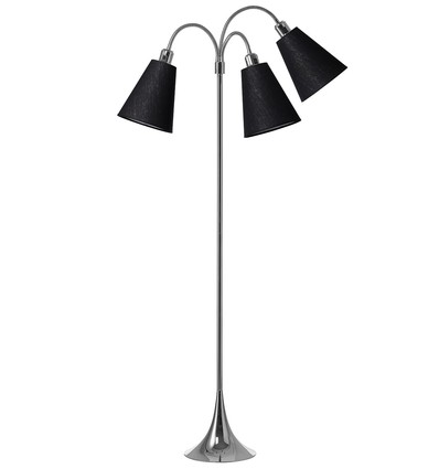 Trafiek Vloerlamp E27 in Chroom met 3 Zwarte Lampenkappen - Nielsen Light