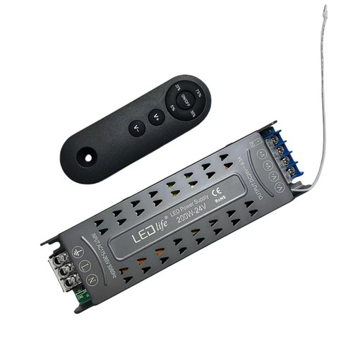 200W / 24V DC dimbare voeding - 8.33A, IP20 binnenshuis, met afstandsbediening, flikkervrij