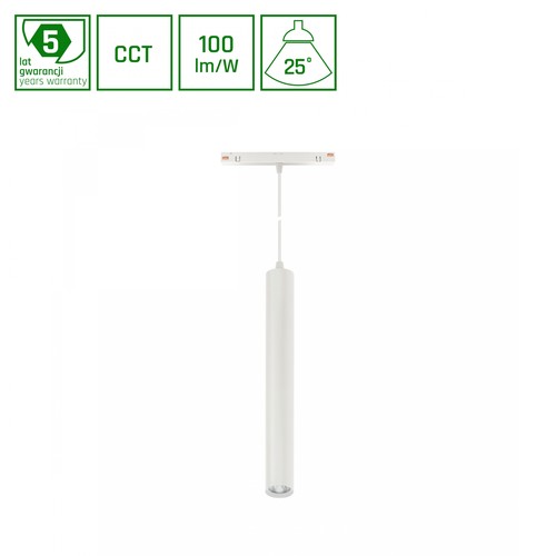 12W SYSTEM SHIFT CCT-HANGIT railspot voor pendel - 48V, RA90, 25°, wit, 5 jaar garantie