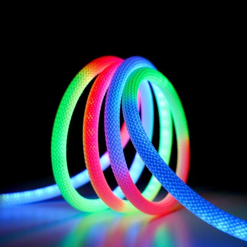 5m RGBIC Neon flex slang - USB, Gevlochten touw, Bluetooth App, afstandsbediening, Complete set