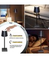 LED tafellamp met draadloos opladen - Zwart, IP54 Binnen/buiten, touch dimbaar