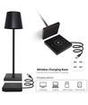 LED tafellamp met draadloos opladen - Zwart, IP54 Binnen/buiten, touch dimbaar