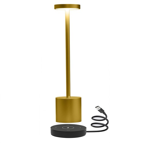 Oplaadbare LED tafellamp met draadloos opladen - Goud, IP54 Binnen/buiten, touch dimbaar