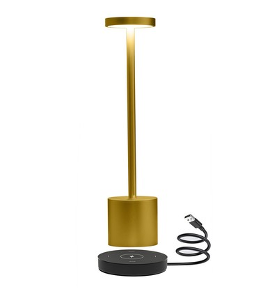 Oplaadbare LED tafellamp met draadloos opladen - Goud, IP54 Binnen/buiten, touch dimbaar