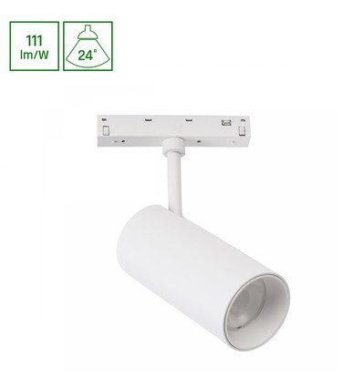 20W SHIFT BASIC SPOT L voor 48V railsysteem - 2220lm, 24°, 2700K, witte behuizing, IP20