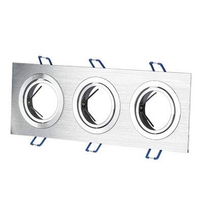 3xGU10 inbouwspot, vierkant - Geborsteld aluminium, gegoten aluminium, zonder lichtbron