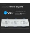 3-gats vierkante inbouwspot voor 3x GU10 - Wit, aluminium, IP20 binnen, gat: 235x75mm, afm: 255x91mm
