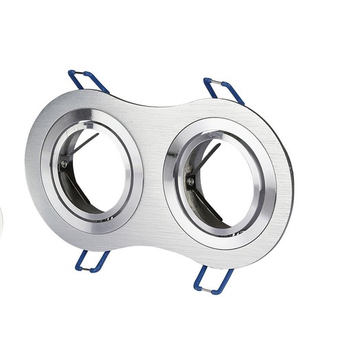 Dubbele GU10 inbouwspot - Rond, geborsteld aluminium, kantelbaar, zonder lichtbron