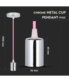 Chrome pendelophanging met roze kabel - E27 fitting, metalen cup, zonder lichtbron