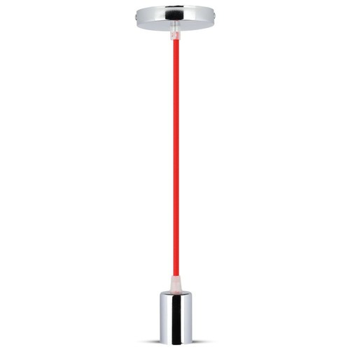 E27 pendelophanging in chroom met rood snoer - Cylinder, Ø3,6 cm, zonder lichtbron