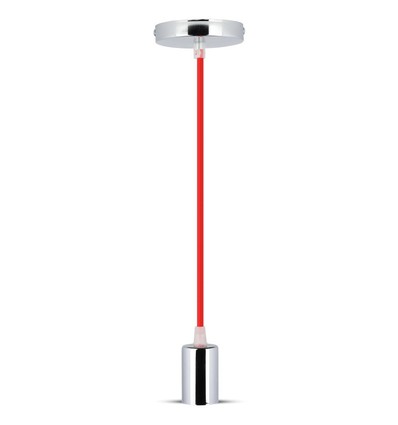 E27 pendelophanging in chroom met rood snoer - Cylinder, Ø3,6 cm, zonder lichtbron