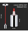 E27 pendelophanging in chroom met rood snoer - Cylinder, Ø3,6 cm, zonder lichtbron