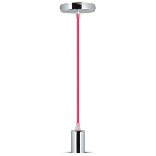 E27 hanglampophanging in chroom met rood snoer - 1m, metalen fitting