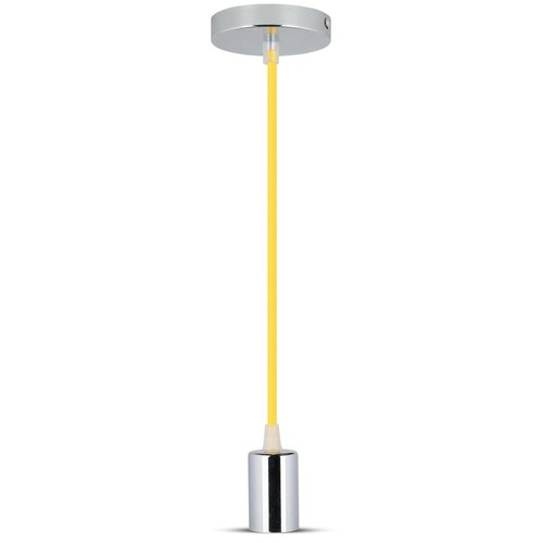 E27 pendelophanging in chroom met geel snoer - Zonder lichtbron, modern design