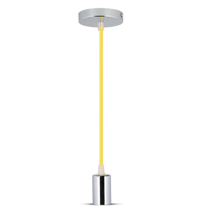 E27 pendelophanging in chroom met geel snoer - Zonder lichtbron, modern design