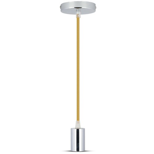 E27 pendelophanging in chroom met beige snoer - Max. 60W, Ø3,6cm, zonder lichtbron