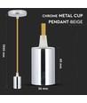 E27 pendelophanging in chroom met beige snoer - Max. 60W, Ø3,6cm, zonder lichtbron