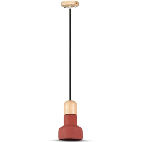Ø12,5cm pendellamp van beton en hout - Rood, E27 fitting, modern design