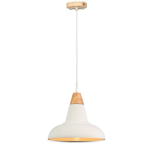 Ø29cm pendellamp van beton en hout - E27 fitting, 1m snoer, IP20 binnen