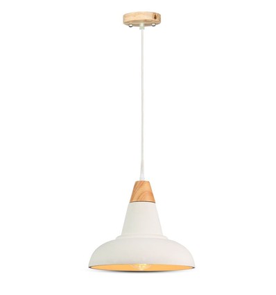 Ø29cm pendellamp van beton en hout - E27 fitting, 1m snoer, IP20 binnen