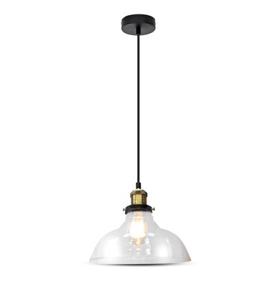 Ø24,5cm E27 glazen pendellamp - Transparant, max 60W, 110cm hoogte, metalen basis