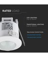 PIR plafondsensor voor inbouw - 360°, max 300W LED, wit, IP20, instelbare tijd en lichtsterkte