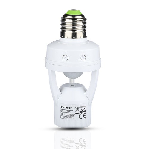 E27 fitting met 360° infrarood bewegingssensor - Max 60W, bereik tot 6m, binnen/buiten