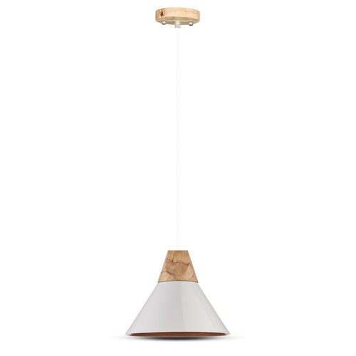 Ø25cm pendellamp met houten top, E27 - Wit, aluminium, 5 jaar garantie, zonder lichtbron