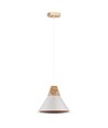 Ø25cm pendellamp met houten top, E27 - Wit, aluminium, 5 jaar garantie, zonder lichtbron
