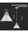 Ø25cm pendellamp met houten top, E27 - Wit, aluminium, 5 jaar garantie, zonder lichtbron