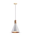 E27 pendellamp in wit met houten top - Max 60W, ijzer, zonder lichtbron