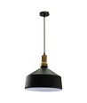 E27 pendellamp in zwart ijzer met houten top - Ø30 cm, Vintage serie, zonder lichtbron