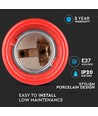 E27 porseleinen fitting, rood - Max 60W, Ø4,7cm, voor ophanging