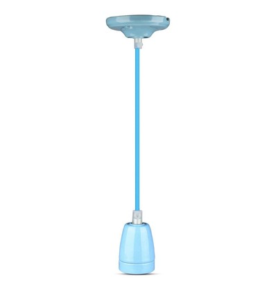 E27 porseleinen fittingset, blauw - Max 60W, Ø10,5cm, incl. snoer, pendelophanging