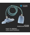 E27 porseleinen fittingset, blauw - Max 60W, Ø10,5cm, incl. snoer, pendelophanging