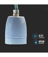 E27 porseleinen fittingset, blauw - Max 60W, Ø10,5cm, incl. snoer, pendelophanging