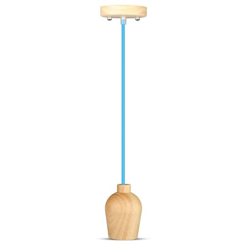 E27 houten pendelophanging met blauw snoer - Max 60W, elegant design, zonder lichtbron